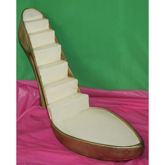 Vintage Giant Gold Just The Shoe High Heel Figurine Step Display Platform Prop - Picture 6 of 16